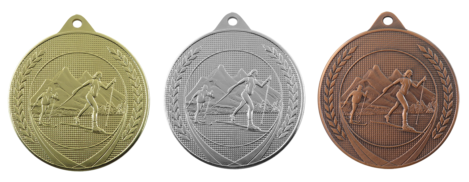 Skiën Langlauf ME645 Medaille Ø 50 mm goud-zilver-brons Compleet